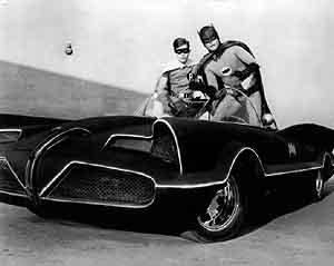 Batman and Robin in the Batmobile